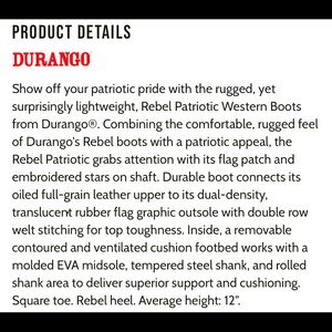 Durango Patriotic western boots made with real leather